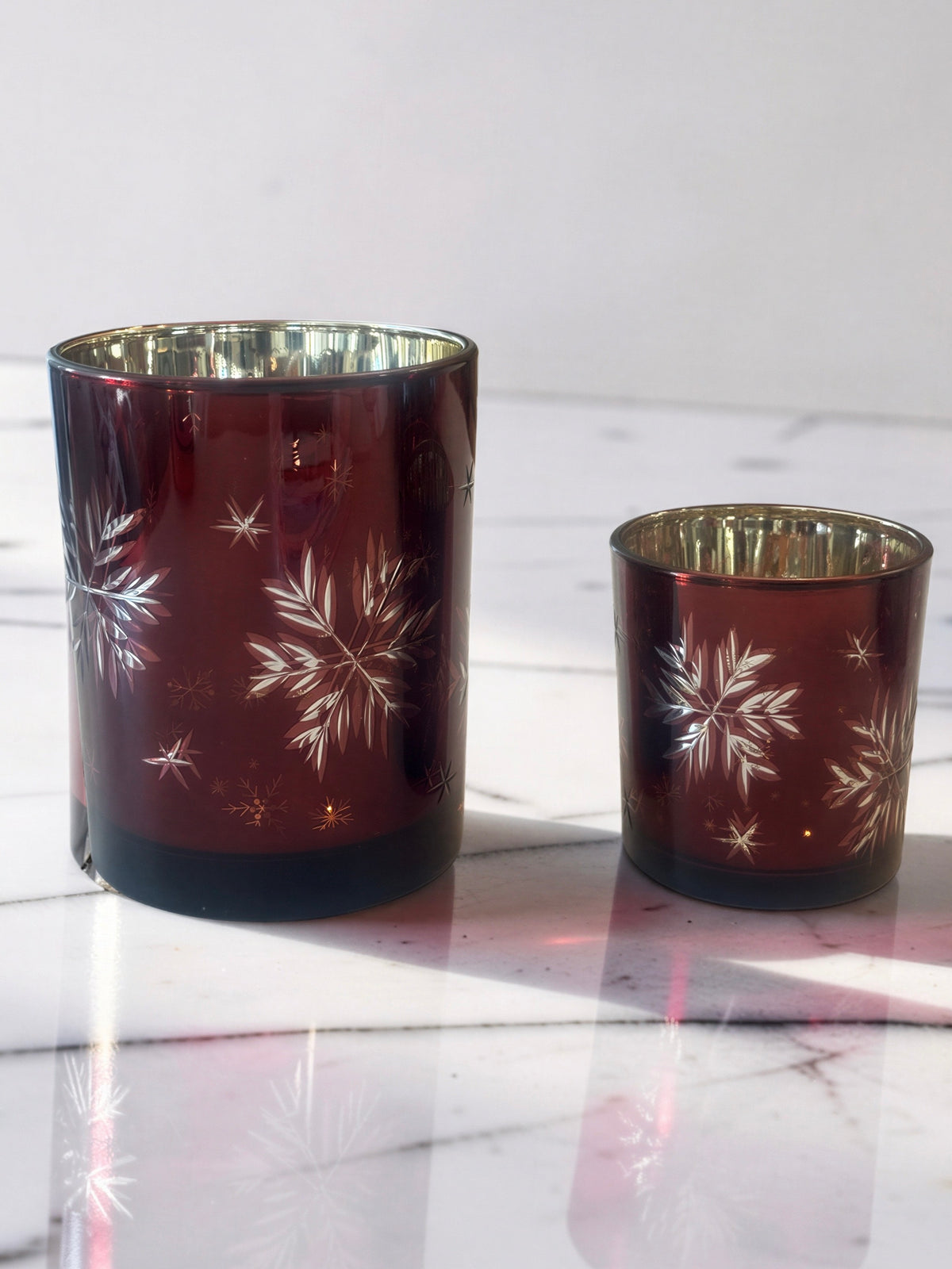 Red Glass Snowflake Candle Holder