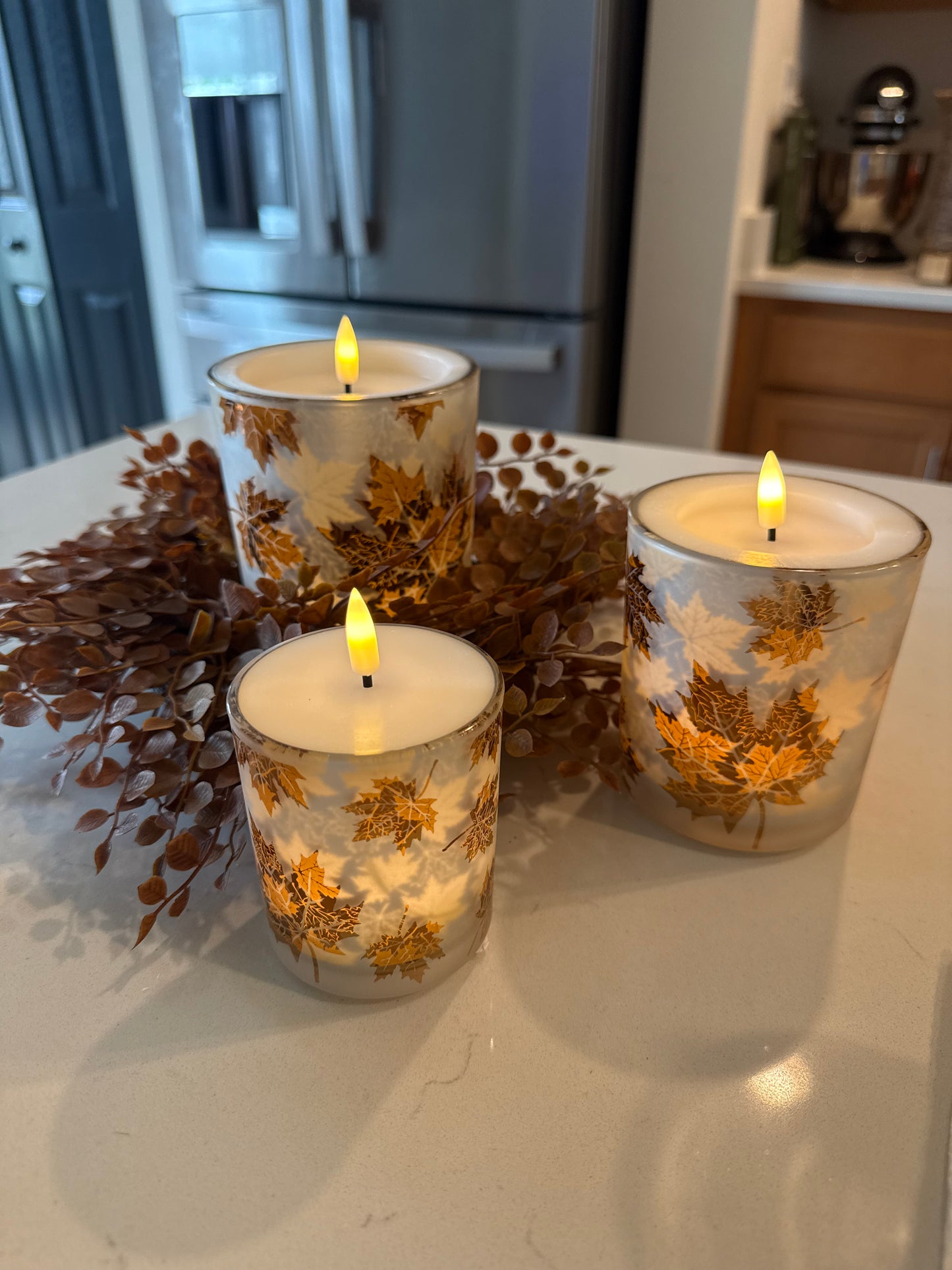 Frosted Leaf Glass LED Candles