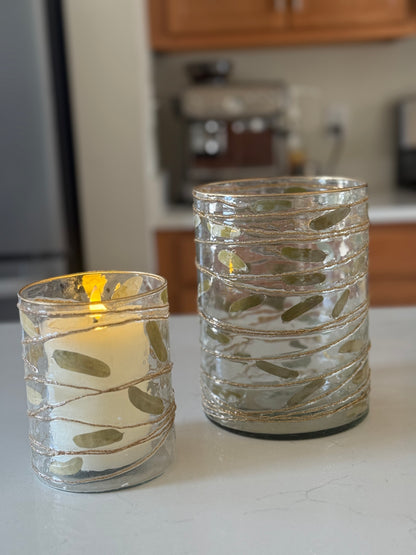 Leaf and String Pressed Glass Jars