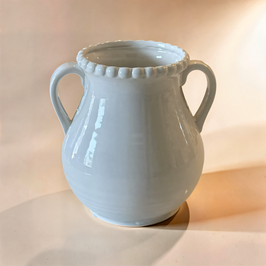 Handle White Vase 7''H