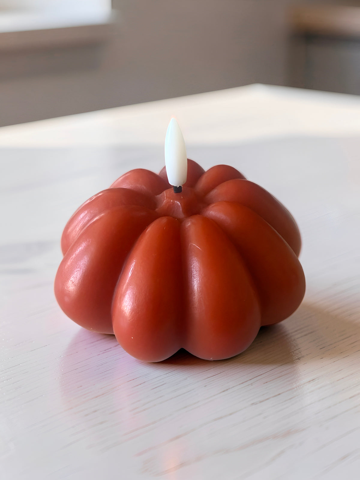 Wide Burnt Orange LED Pumpkin Candle