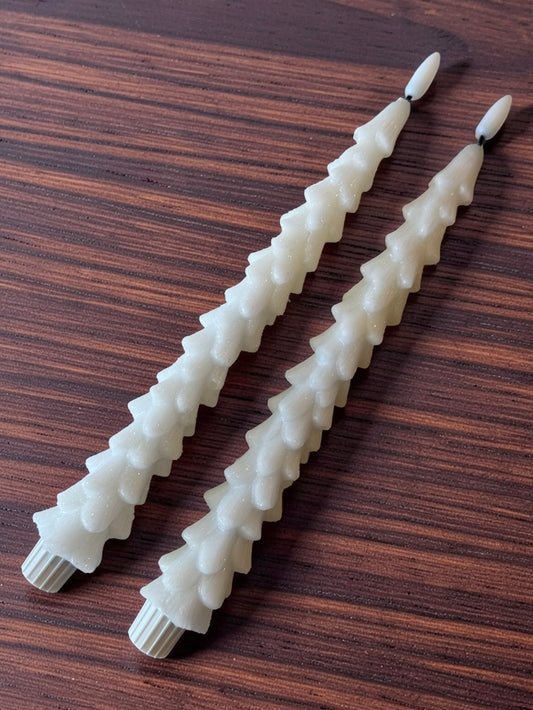 Glittered White Wax LED Christmas Taper Candles with Timers