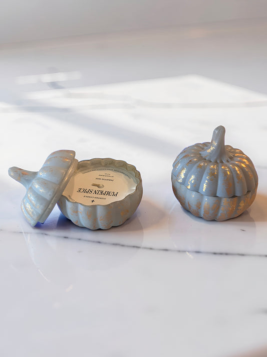 Blue Gold Gilded Pumpkin Pour Candle