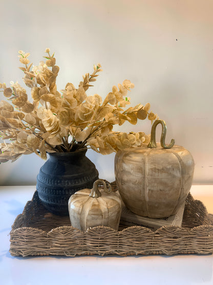 Distressed White and Gold Washed Wood Pumpkins