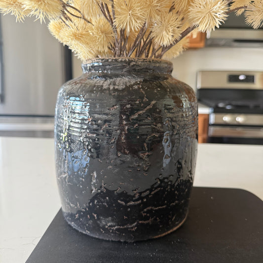 Black Ceramic Vase - 7.3''