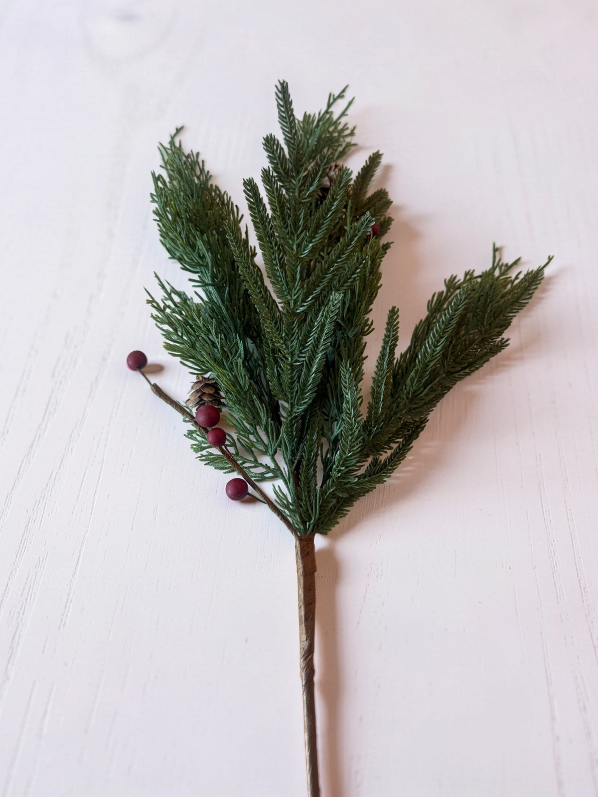 Real Touch Mixed Pine Stem with Pinecones and Red Berries