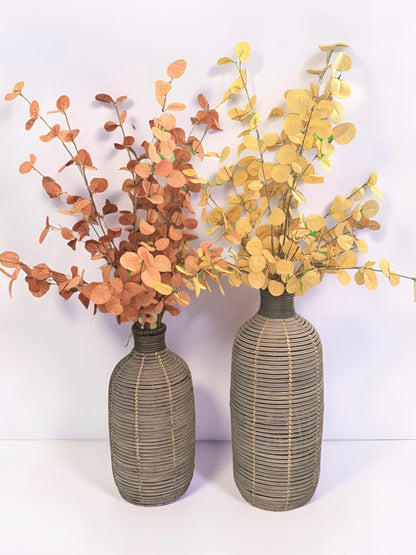 Metal Framed Woven Rattan Vase