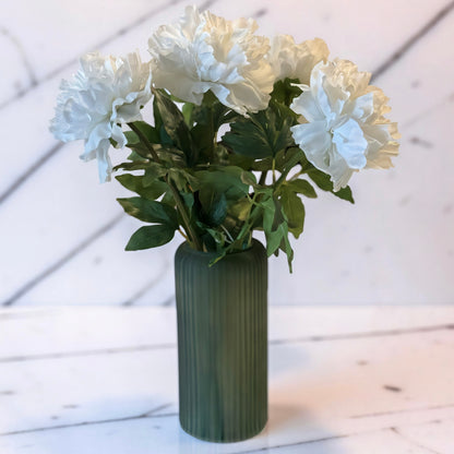 Frosted Green Ribbed Glass Vases