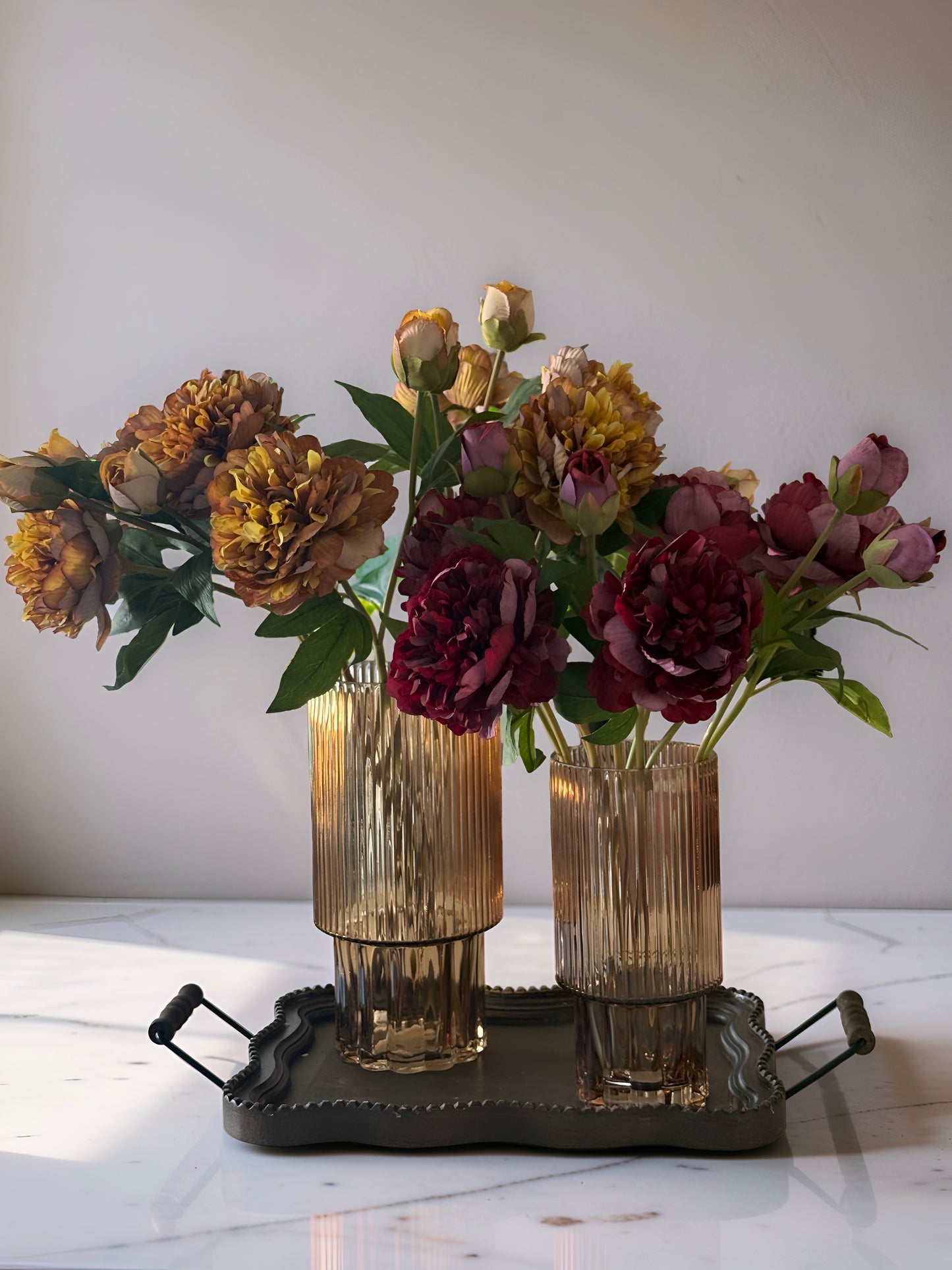 Beige Line Pressed Glass Vases
