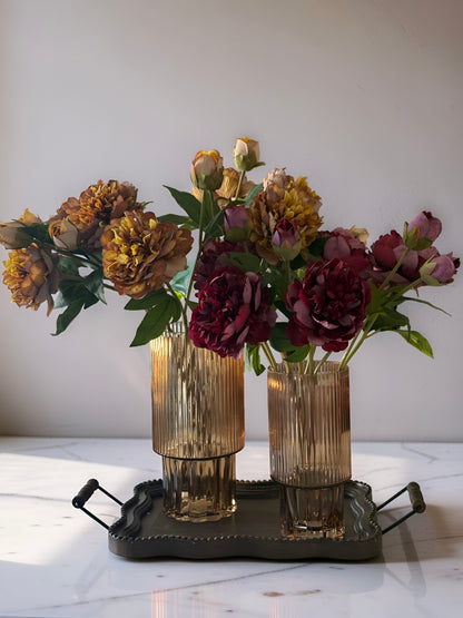 Beige Line Pressed Glass Vases