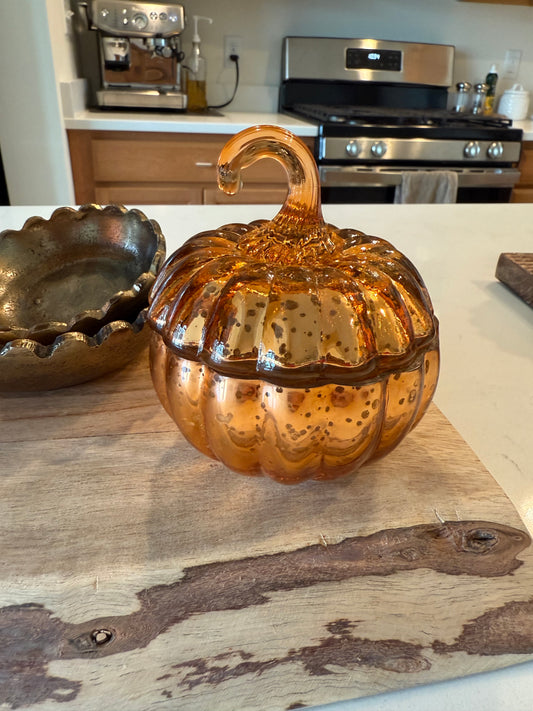 Orange Mercury Glass Pumpkin Candle Small