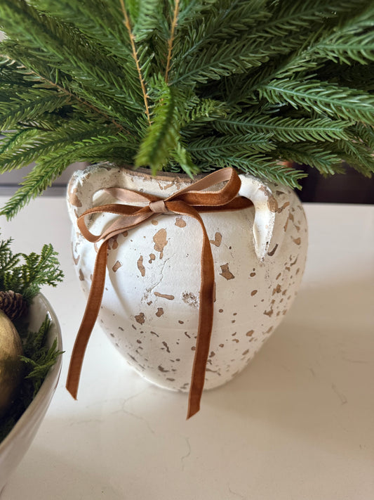 Vintage White Terracotta Vase -8.5”H