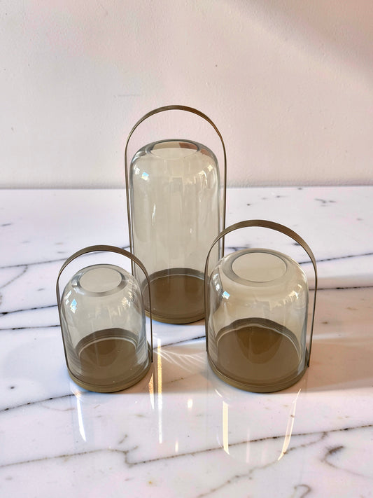 Round Gold Metal Lantern Candleholders with Glass
