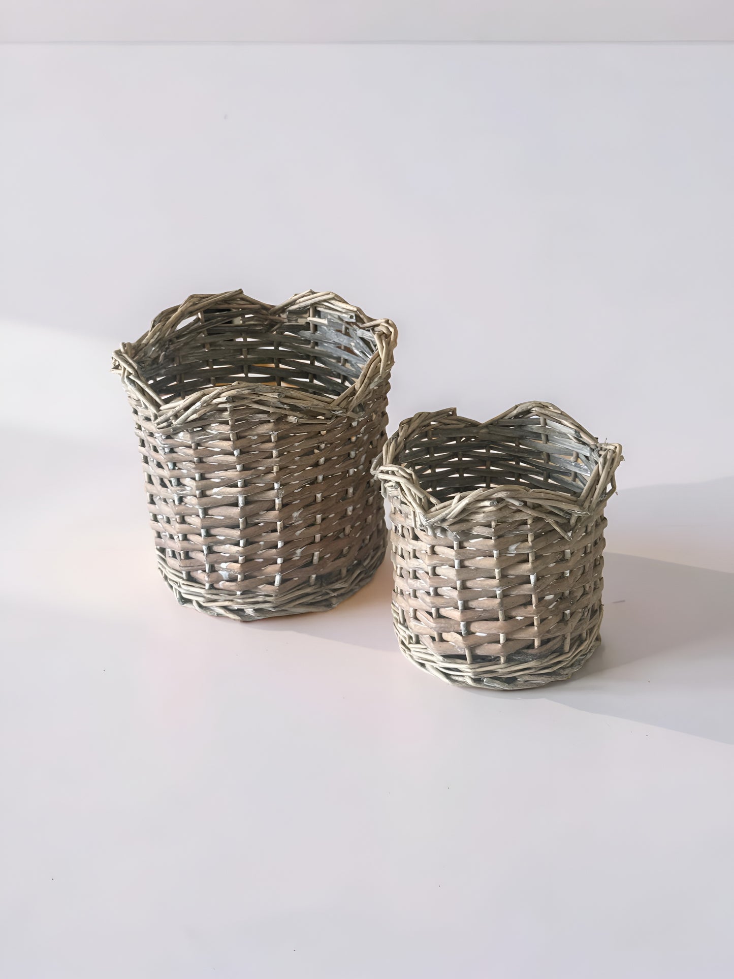 Grey wash Willow Baskets -Set of 2