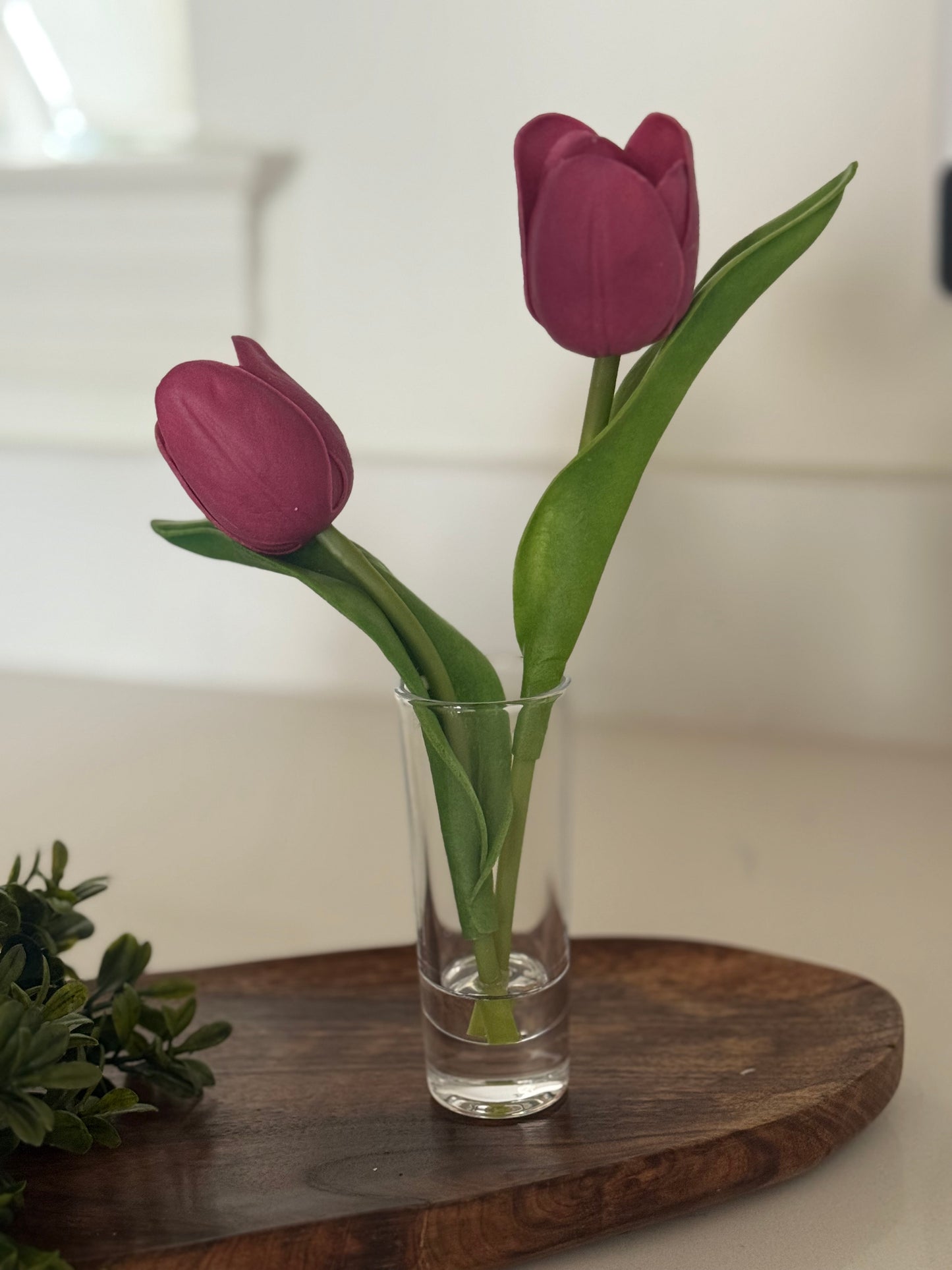 Fuchsia Real Touch Double Tulip in Glass Vase -