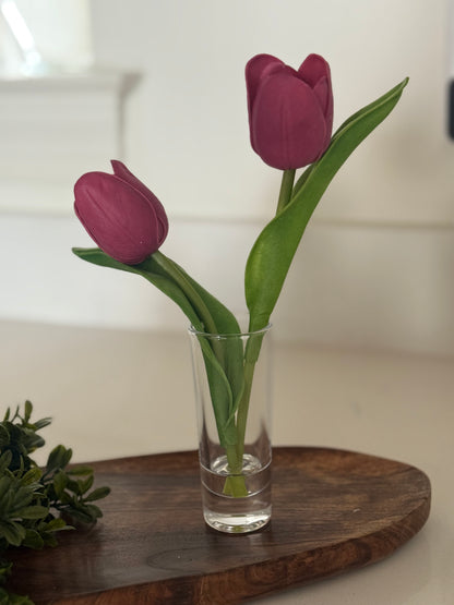Fuchsia Real Touch Double Tulip in Glass Vase -