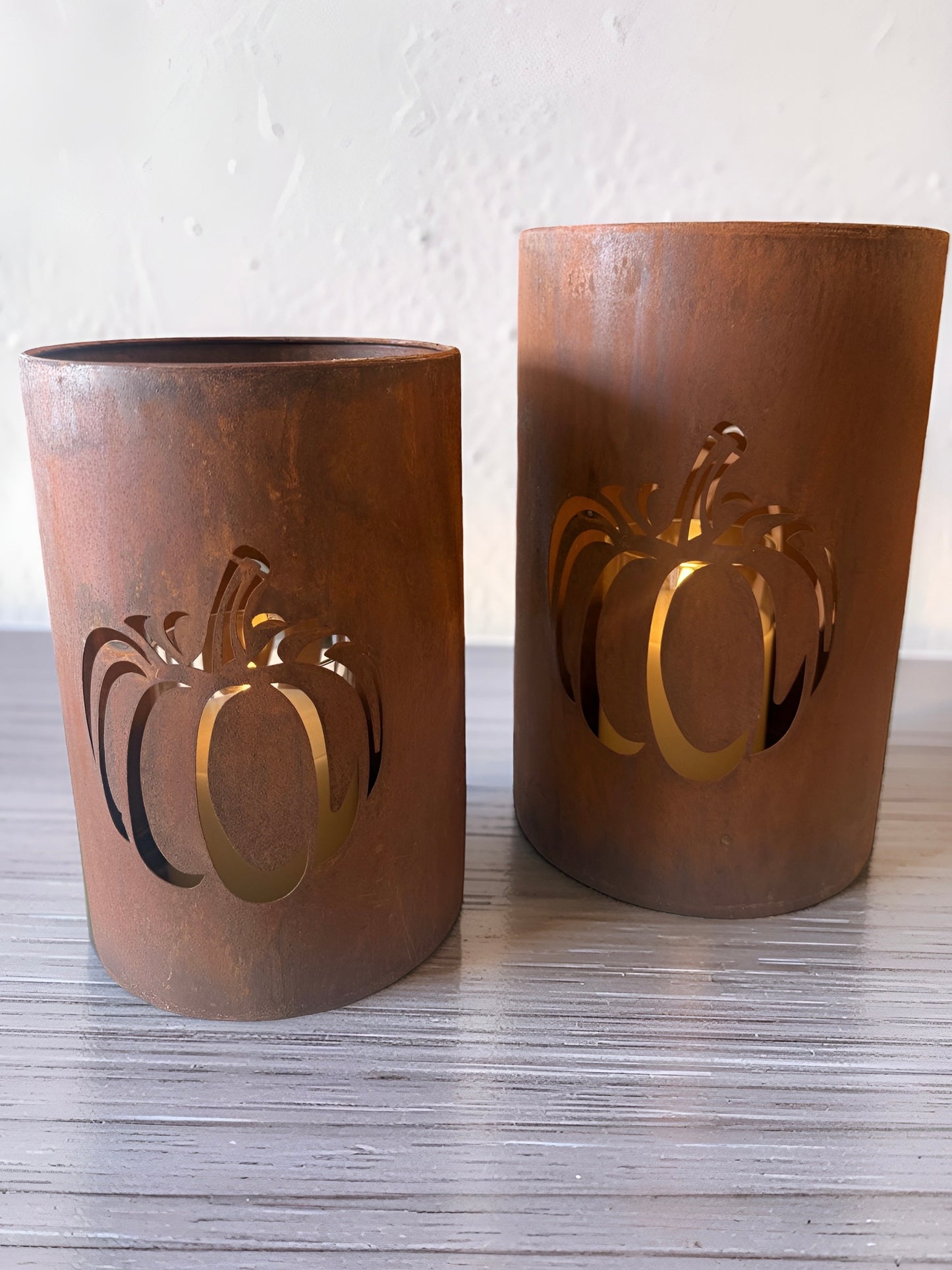 Rustic Fall Pumpkin Lanterns Set of 2