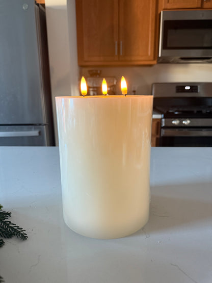 3 Wick Flameless Candle Cream -9”H
