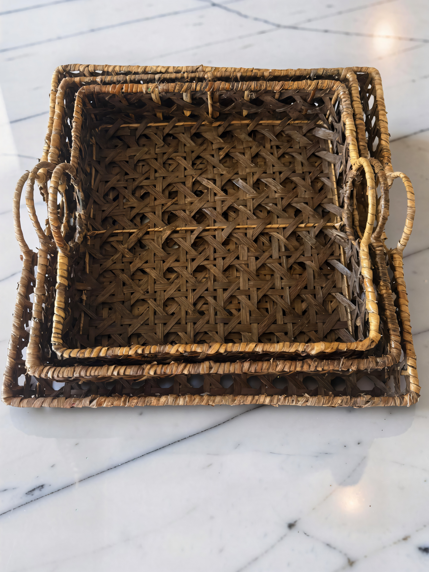 Woven Rattan Trays with Handle -