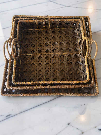 Woven Rattan Trays with Handle -