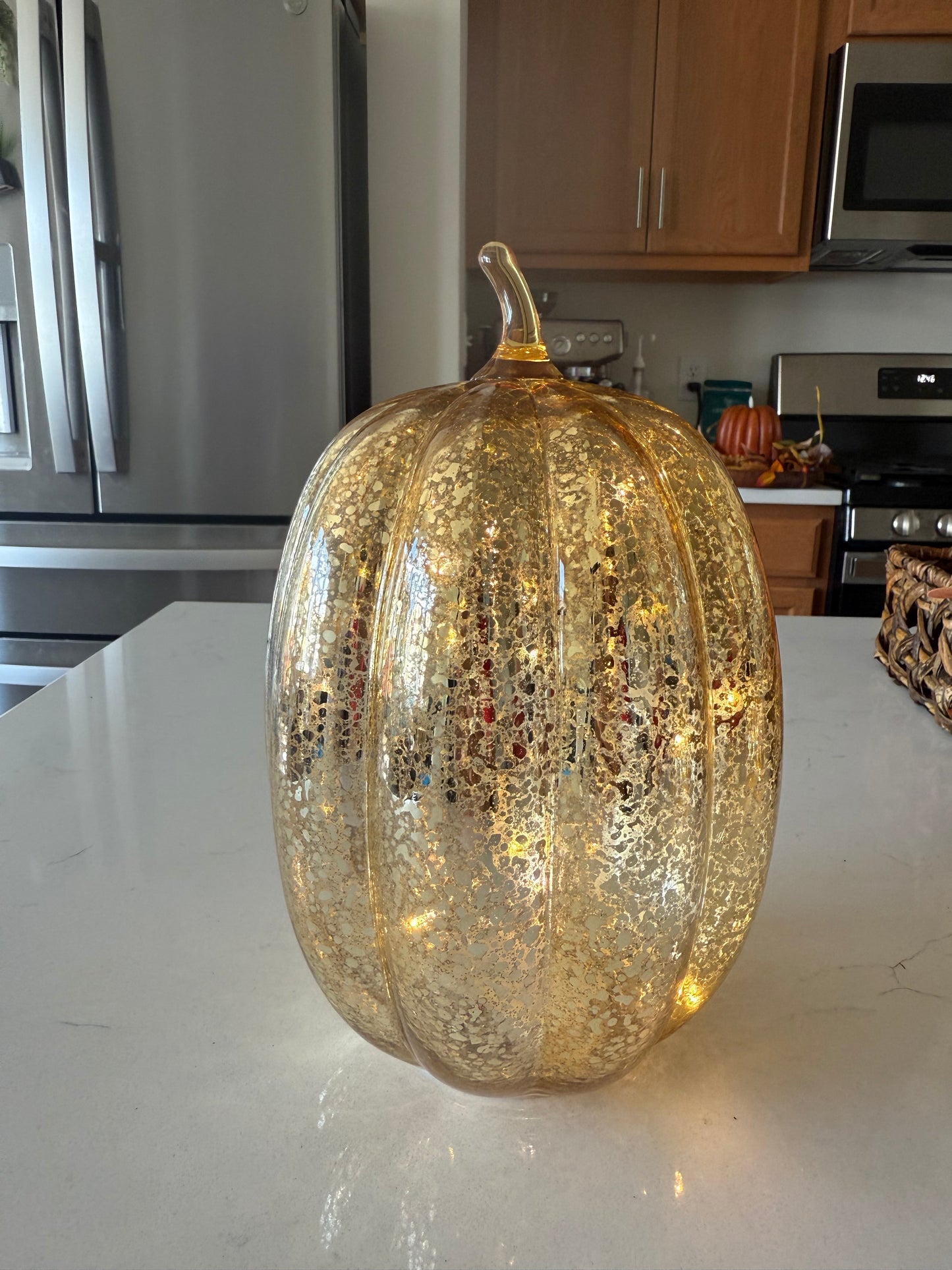 Gold Crackle Glass LED Pumpkin -8.5''