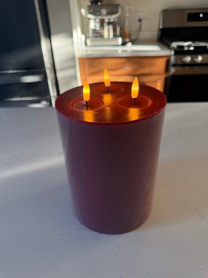 3 Wick Flameless Candle Red- 9”H