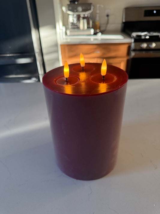 3 Wick Flameless Candle Red- 9”H