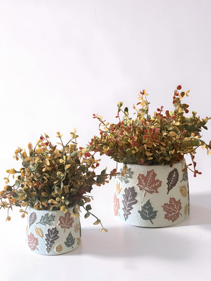Fall Leaf Cement Planters Set of 2