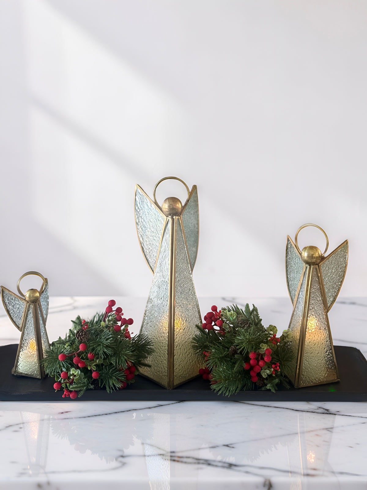 Vintage Glass and Brass Angels Set of 3