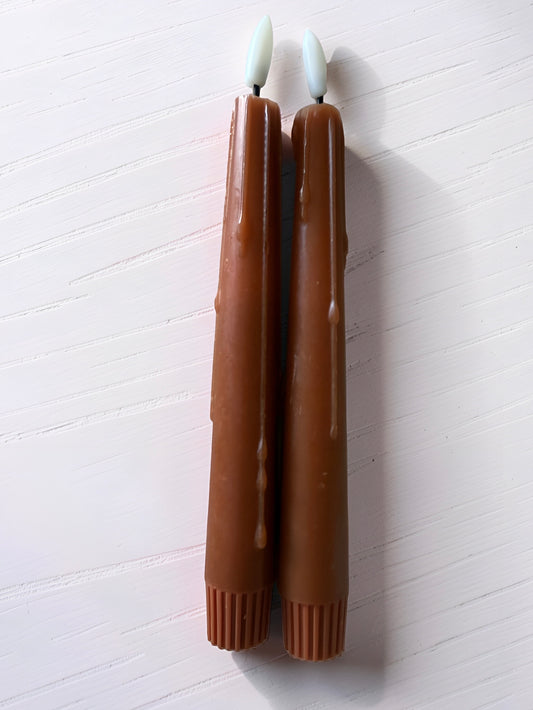 Rust LED Drip Taper Candles Set of 2