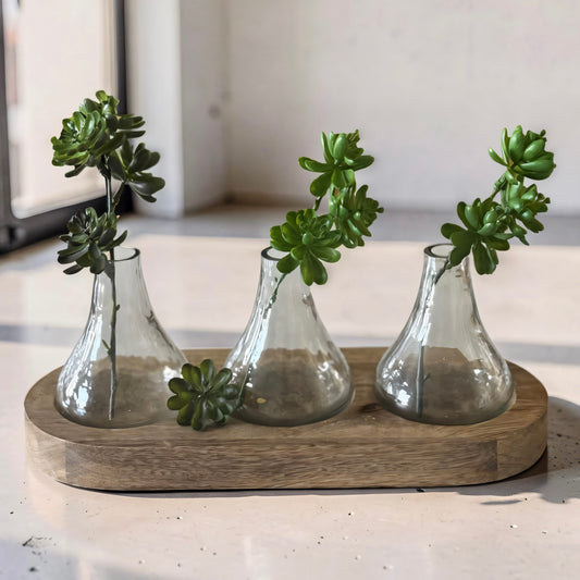Bud Vases on Wood Tray