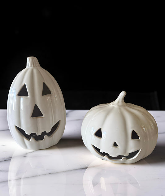 White Ceramic Jack O Lantern -