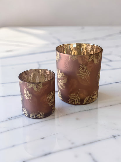 Glass Leaf Candle Holders Set of 2