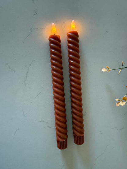 Rust Spiral Flameless Taper Candle - Set of 2