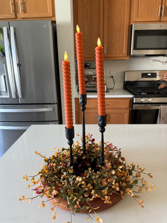 Rust Spiral Flameless Taper Candle - Set of 2