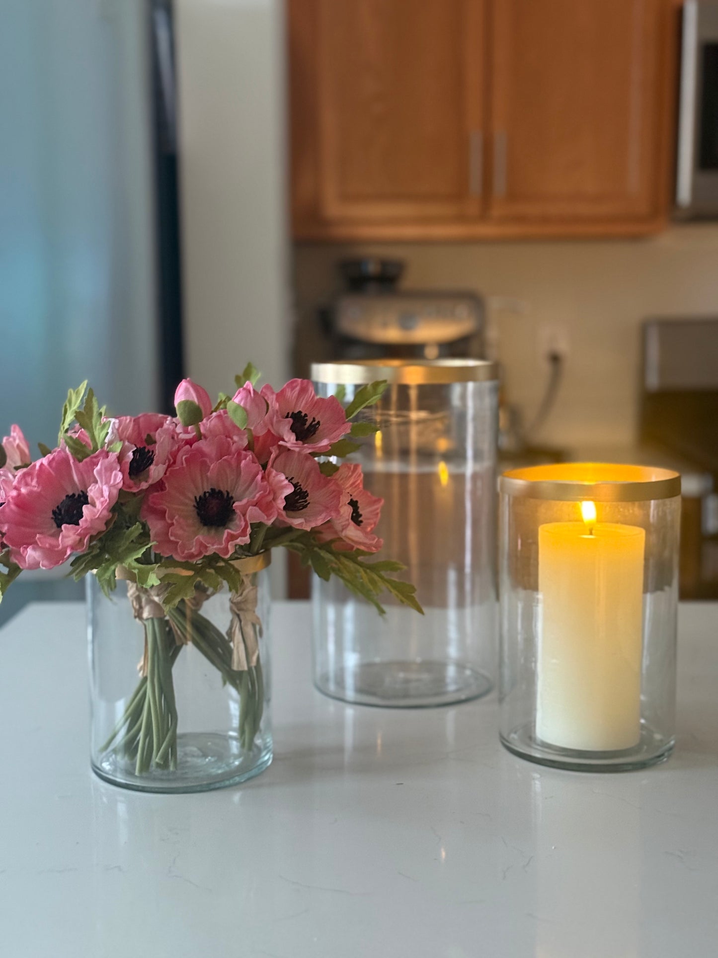 Clear Glass Cylinder Vases with Hand Painted Gold