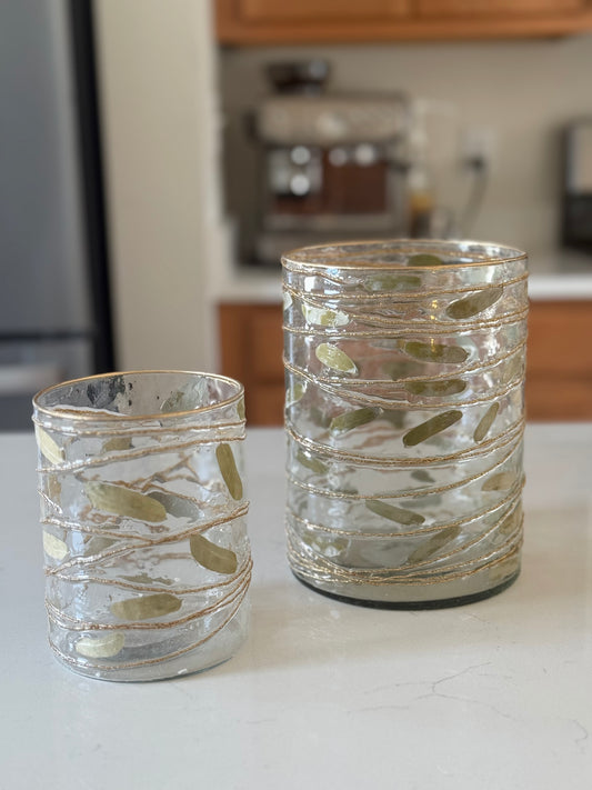 Leaf and String Pressed Glass Jars