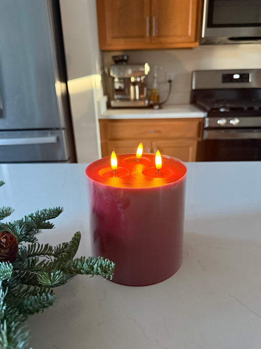 3 Wick Flameless Candle Red -7”H