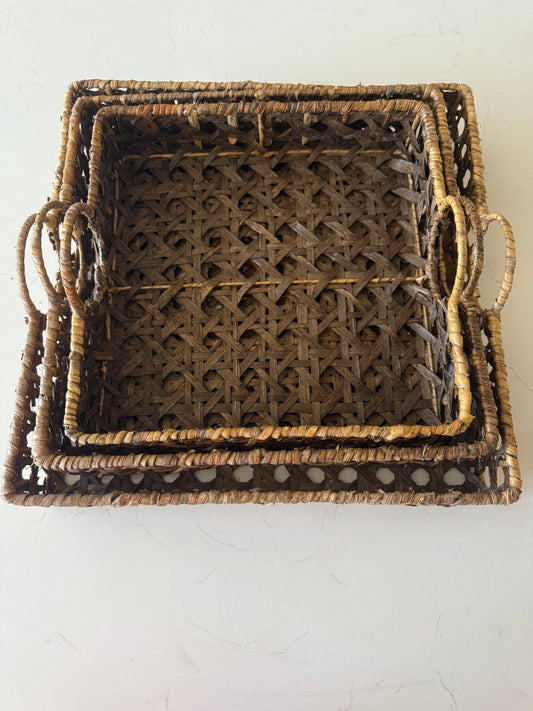 Woven Rattan Trays with Handle