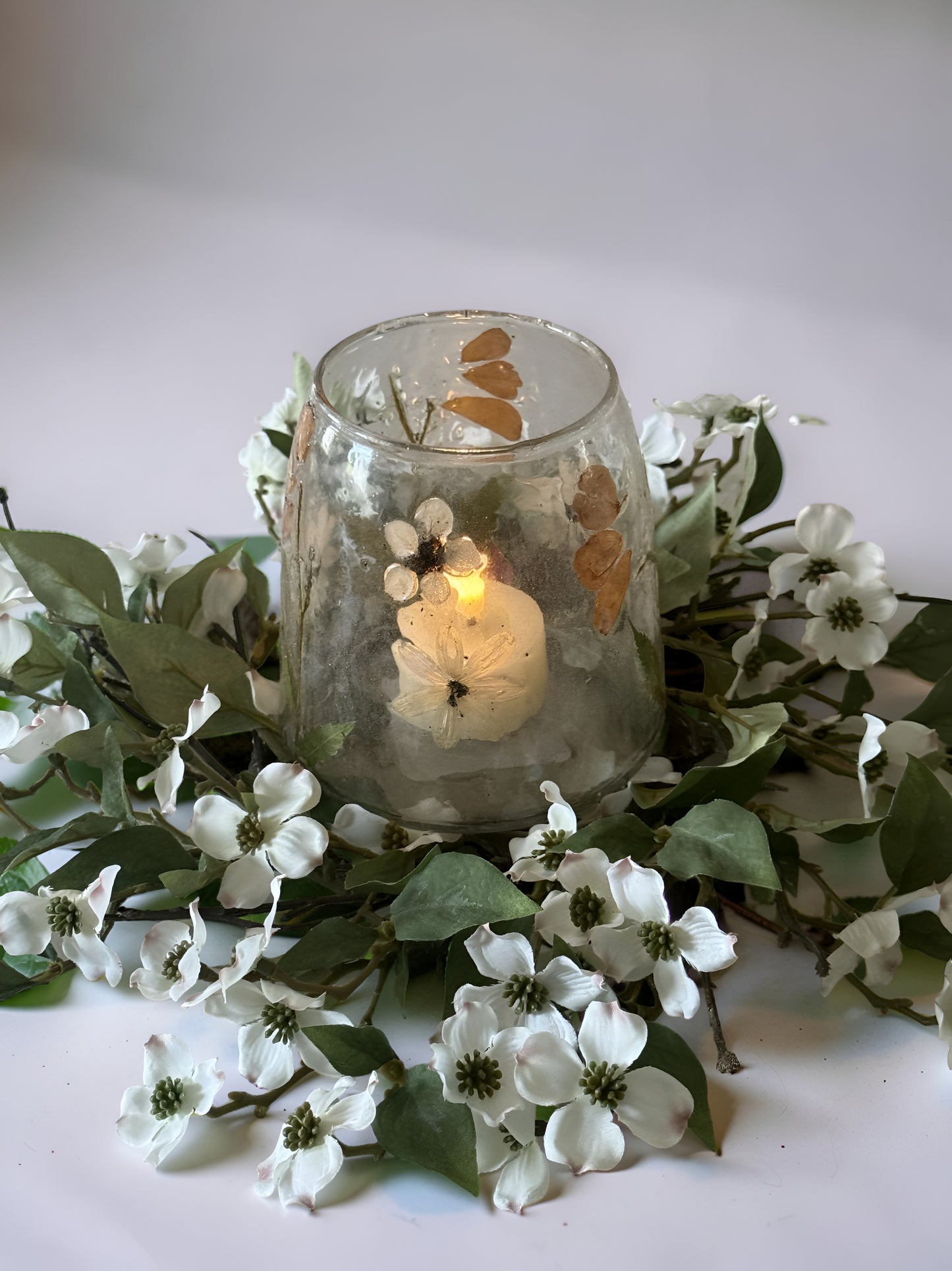 Dried Floral Leaf Glass Jar