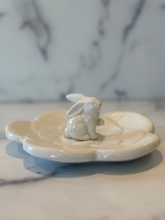 White Ceramic Rabbit Flower Dish