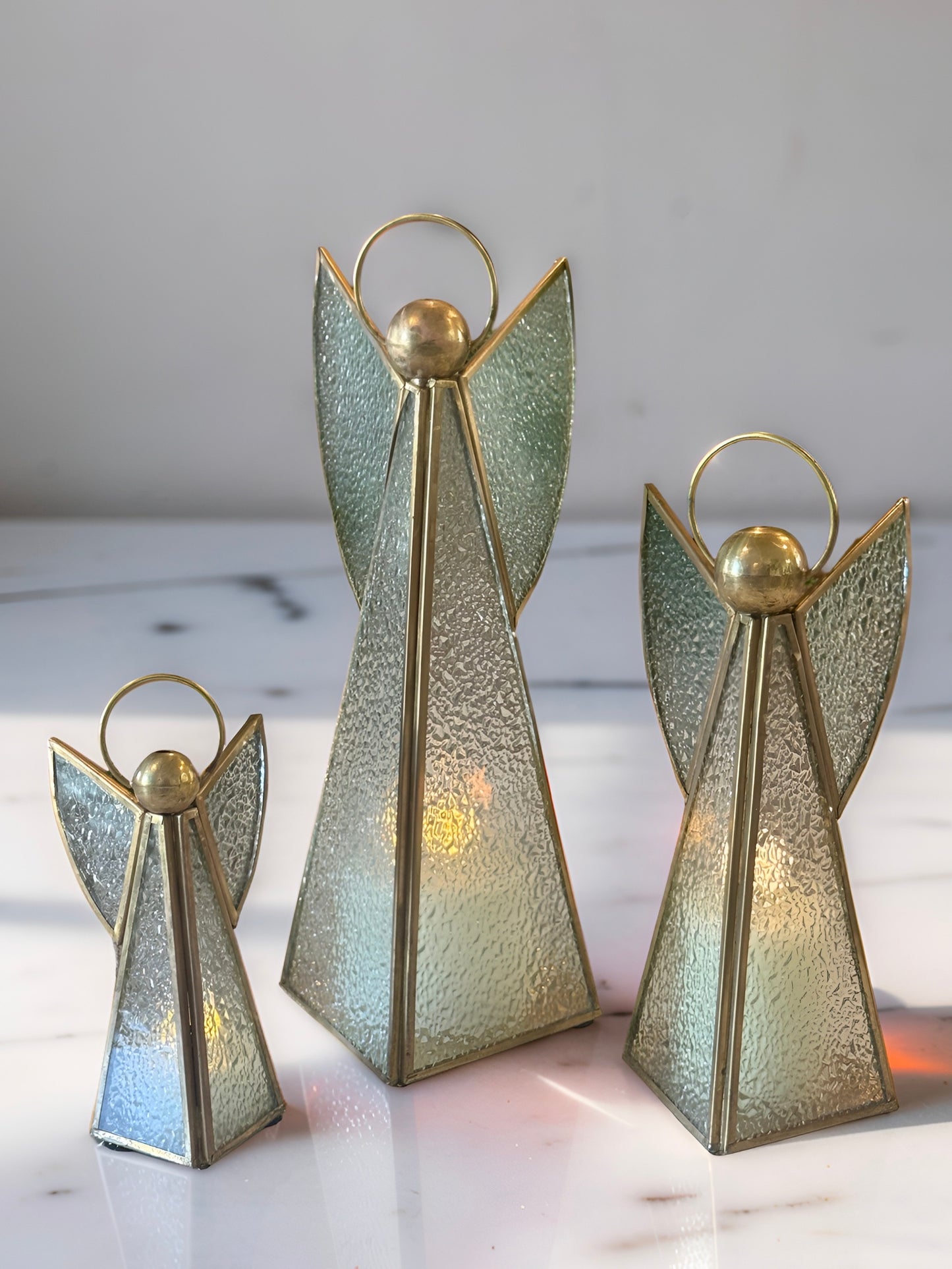 Vintage Glass and Brass Angels Set of 3