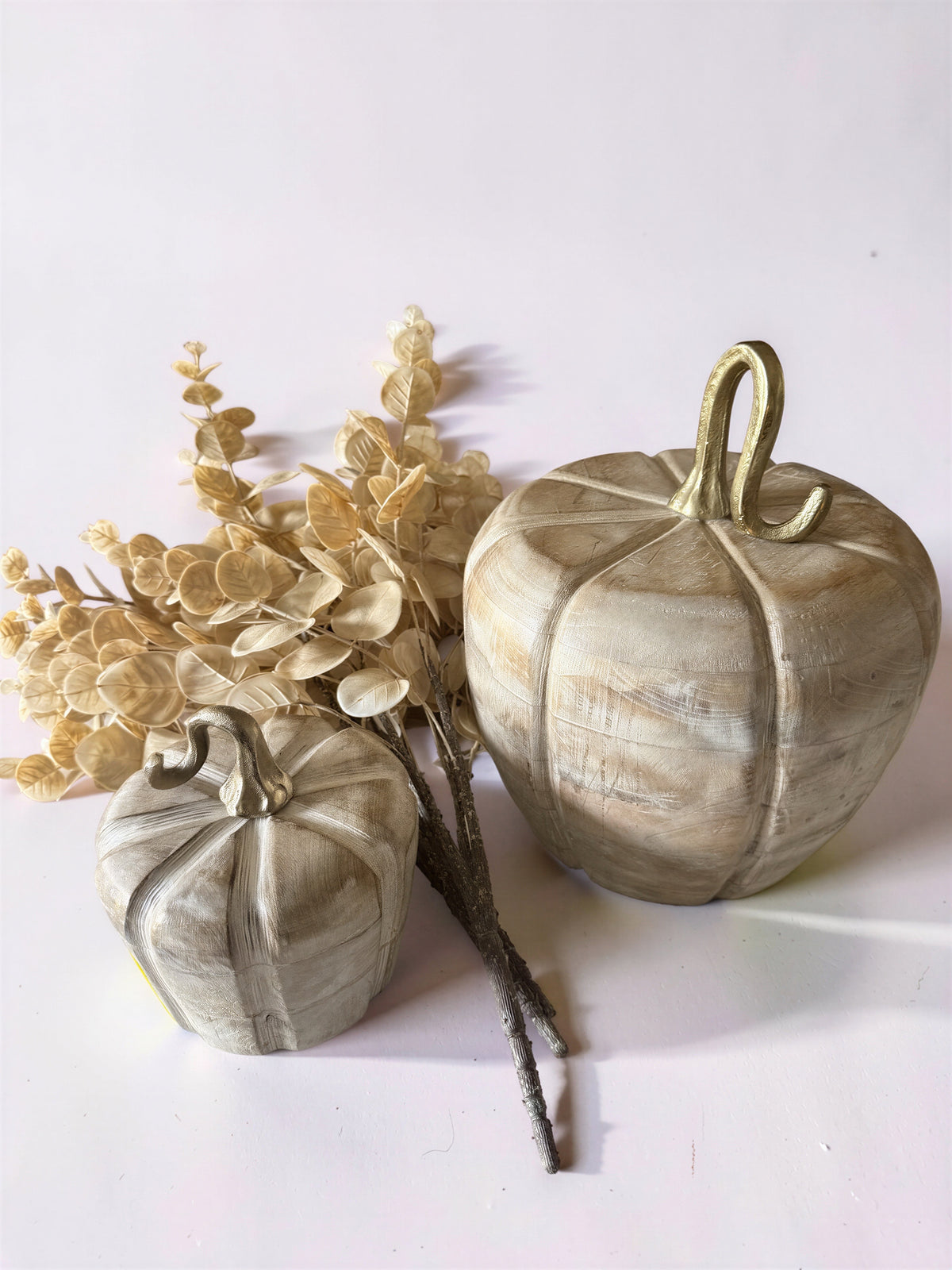 Cream and Gold Wood Pumpkin Bundle