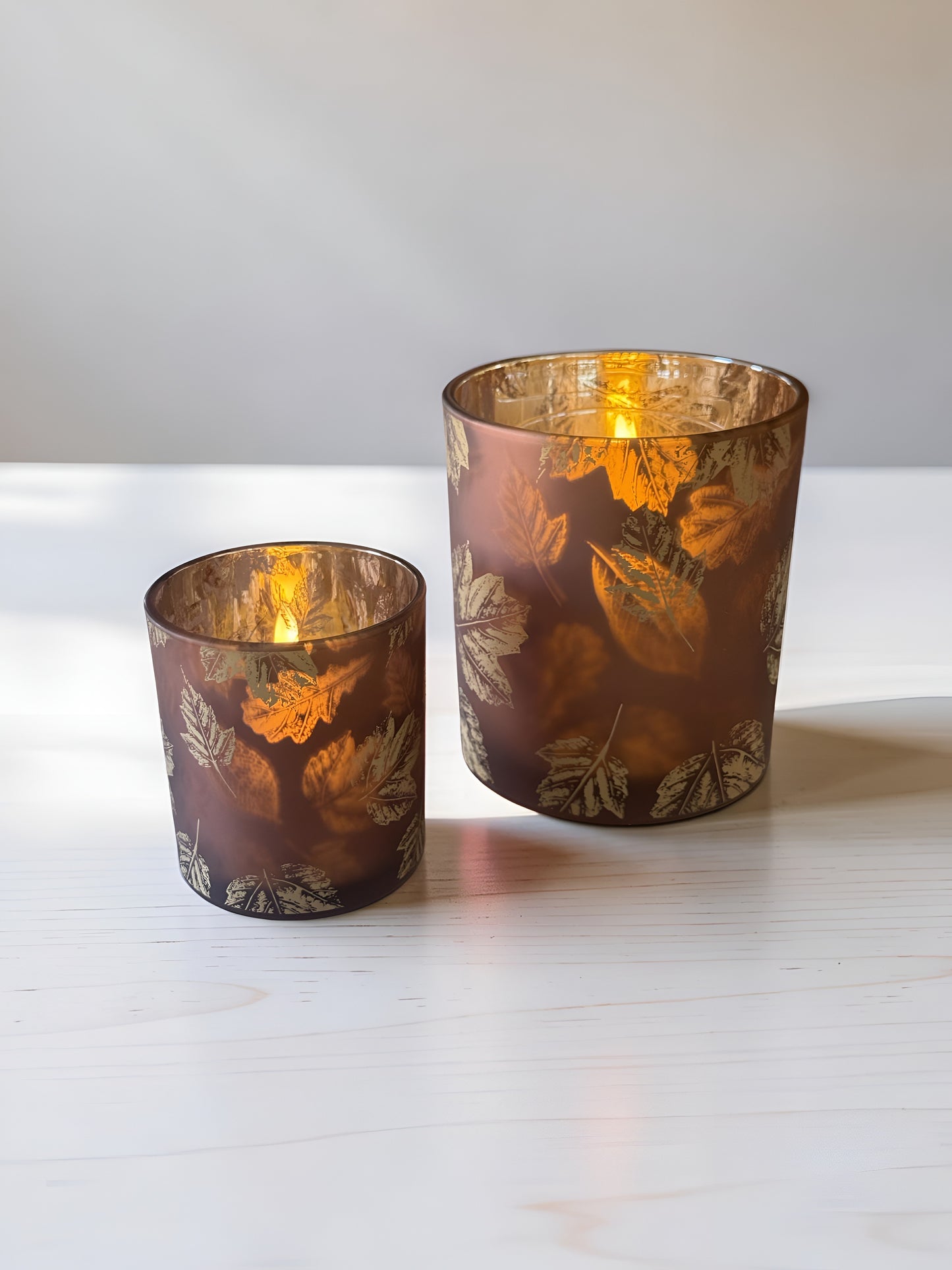 Glass Leaf Candle Holders Set of 2