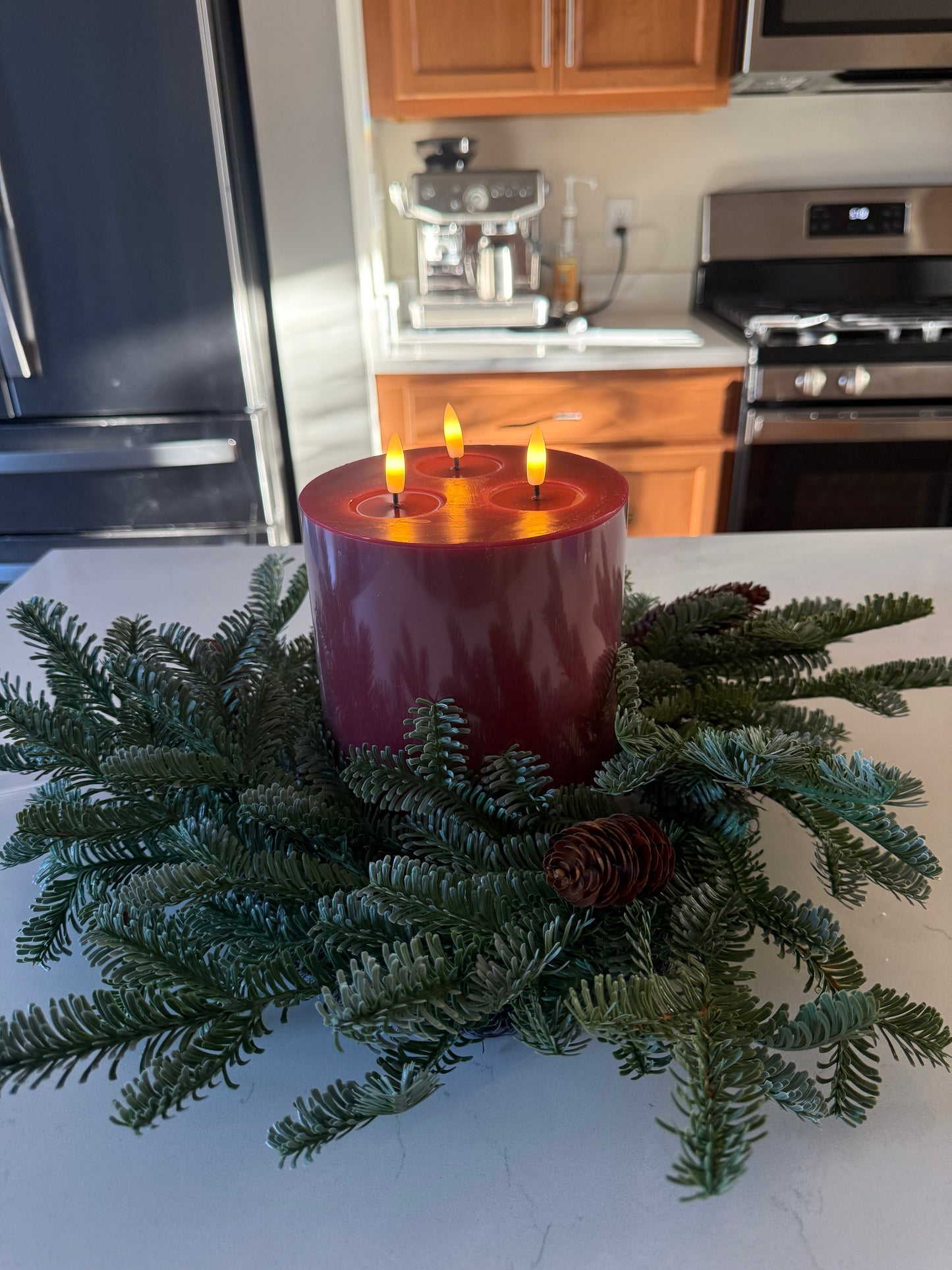 3 Wick Flameless Candle Red- 9”H