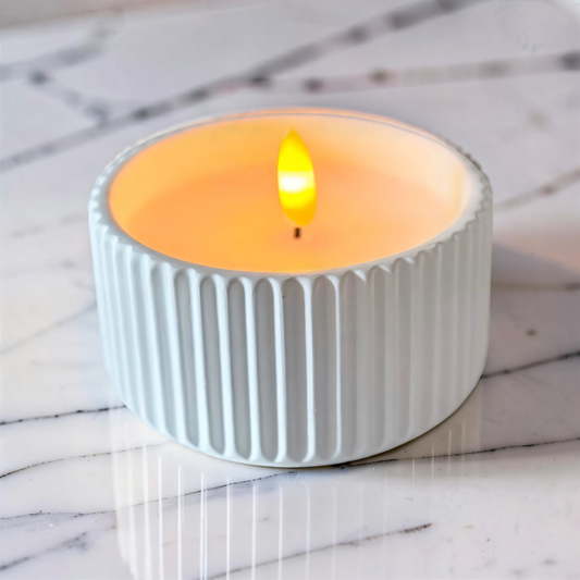 Flameless Ribbed Cement Candle -2.25"H