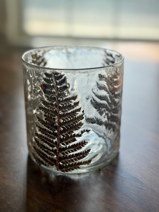 Pressed Fern Glass Jar -4”H