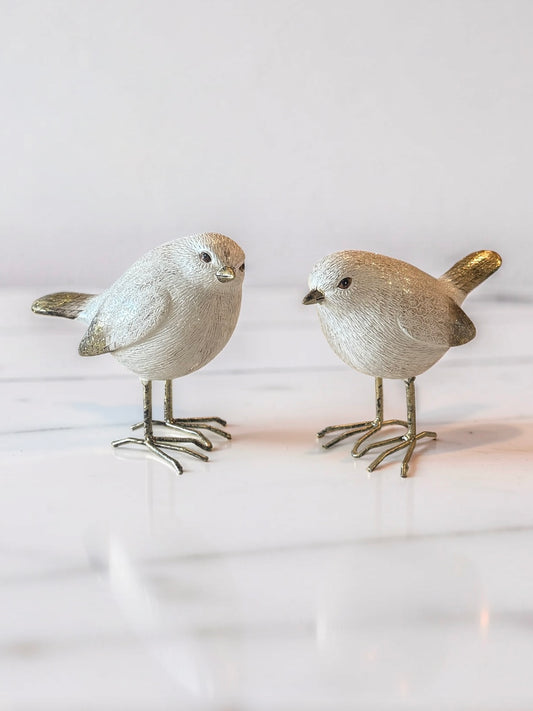 White and Gold Glittered Birds with Metal Legs