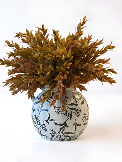 Brown and White Leaf Pattern Vase