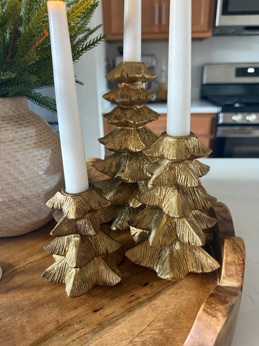 Gold Fir Tree Taper Holders